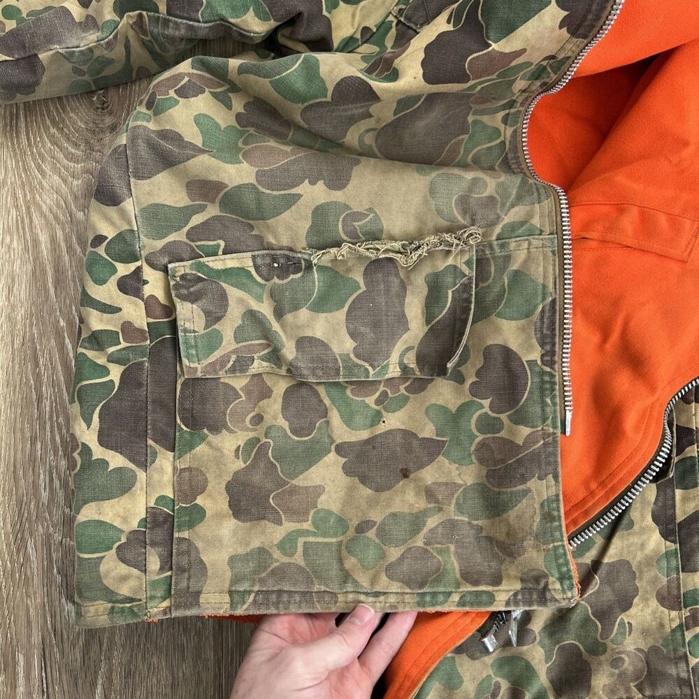 Vtg 60s Sears Roebuck Duck Camo Field Tested Hunting Jacket Talon Zip L Reverse - Picture 11 of 16